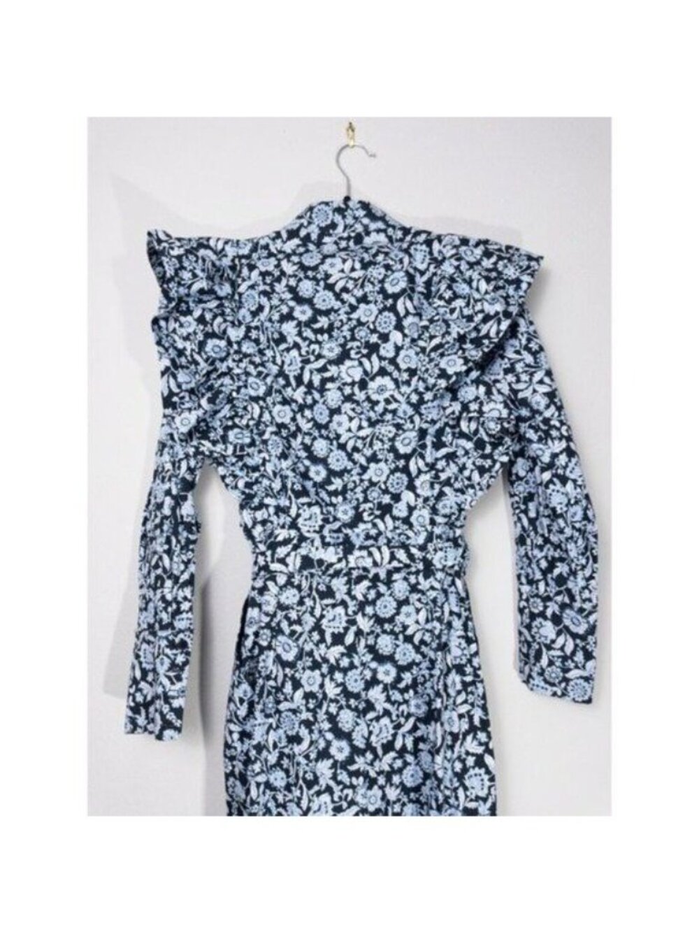 Zara Floral Poplin Ruffle Jumpsuit XS Blue Belted SS20 Blogger Fav TRF Cotton - Picture 11 of 15